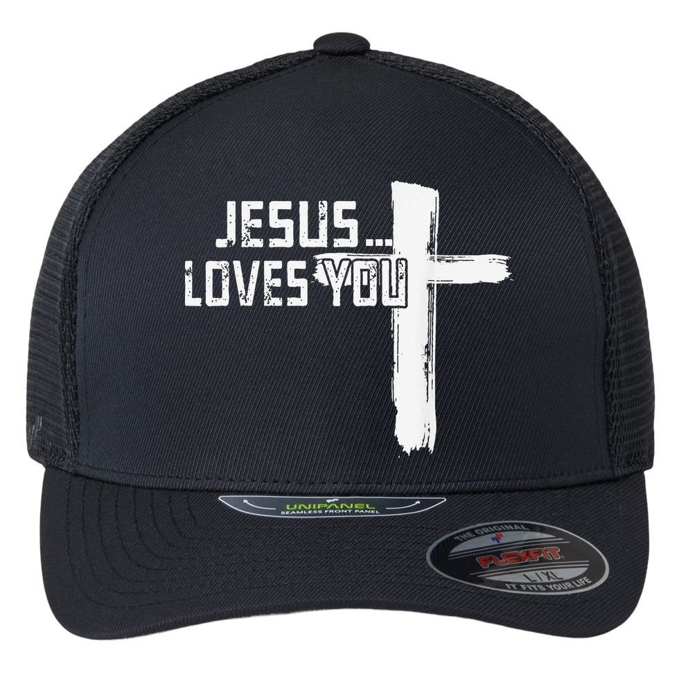 Jesus Loves You Christian Funny Saying Religious Jesus Flexfit Unipanel Trucker Cap