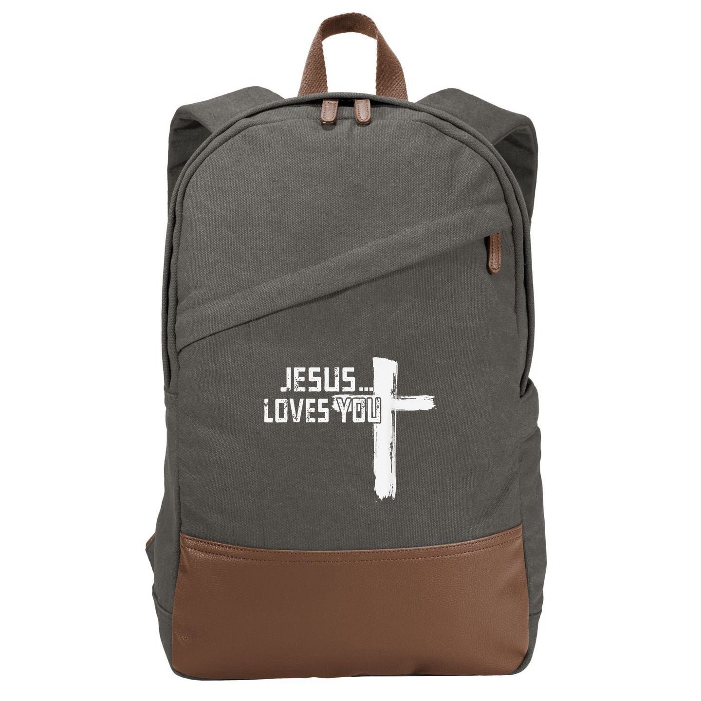 Jesus Loves You Christian Funny Saying Religious Jesus Cotton Canvas Backpack