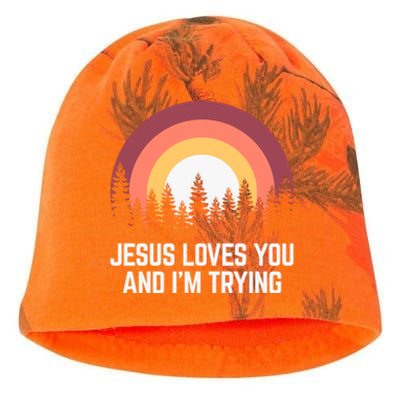 Jesus Loves You And I'm Trying Great Gift Christian Gift Kati - Camo Knit Beanie