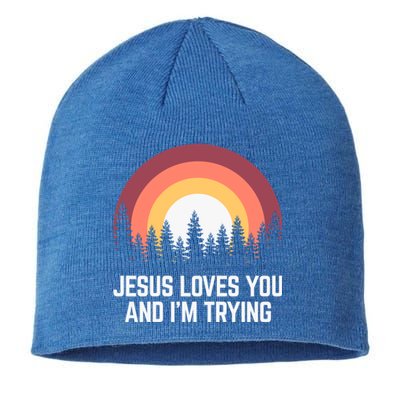 Jesus Loves You And I'm Trying Great Gift Christian Gift Sustainable Beanie