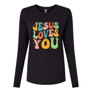 Jesus Loves You Retro Groovy Style Graphic Design Women Womens Cotton Relaxed Long Sleeve T-Shirt