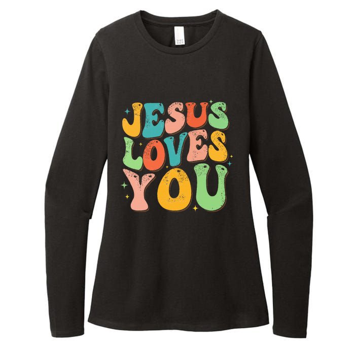 Jesus Loves You Retro Groovy Style Graphic Design Women Womens CVC Long Sleeve Shirt