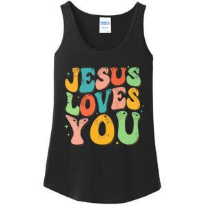 Jesus Loves You Retro Groovy Style Graphic Design Women Ladies Essential Tank