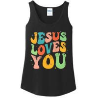 Jesus Loves You Retro Groovy Style Graphic Design Women Ladies Essential Tank