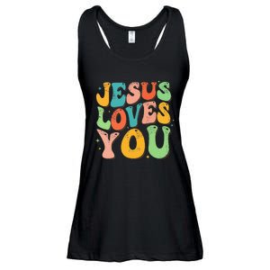 Jesus Loves You Retro Groovy Style Graphic Design Women Ladies Essential Flowy Tank