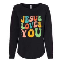 Jesus Loves You Retro Groovy Style Graphic Design Women Womens California Wash Sweatshirt