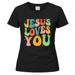 Jesus Loves You Retro Groovy Style Graphic Design Women Women's T-Shirt