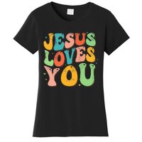 Jesus Loves You Retro Groovy Style Graphic Design Women Women's T-Shirt