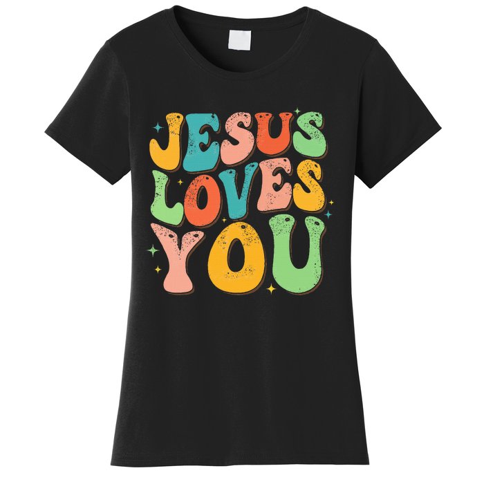 Jesus Loves You Retro Groovy Style Graphic Design Women Women's T-Shirt