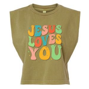 Jesus Loves You Retro Groovy Style Graphic Design Women Garment-Dyed Women's Muscle Tee