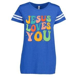 Jesus Loves You Retro Groovy Style Graphic Design Women Enza Ladies Jersey Football T-Shirt