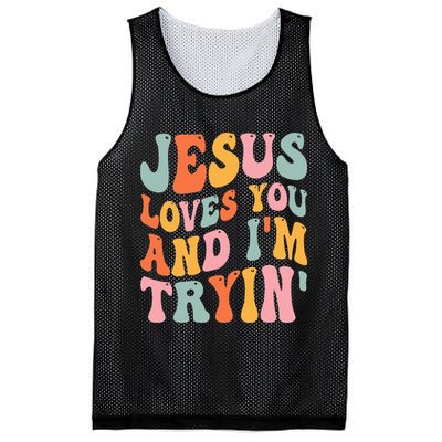 Jesus Loves You And I'm Tryin Funny Christian Mesh Reversible Basketball Jersey Tank