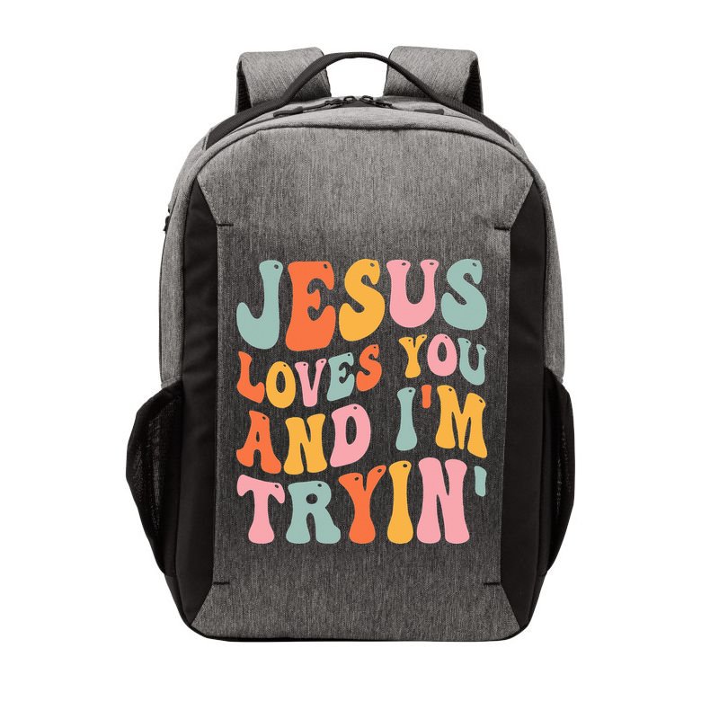 Jesus Loves You And I'm Tryin Funny Christian Vector Backpack