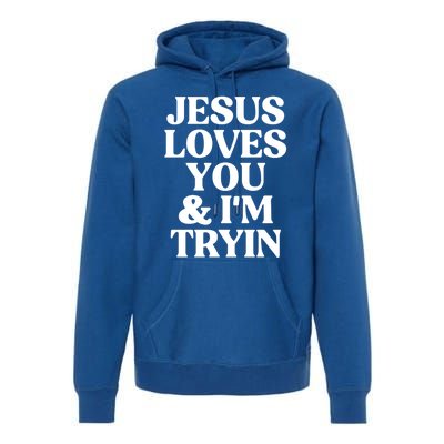 Jesus Loves You And Im Tryin Funny Christian Gift Premium Hoodie