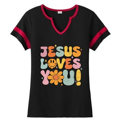 Jesus Loves You Christian Cute Religious Faith Women Ladies Halftime Notch Neck Tee