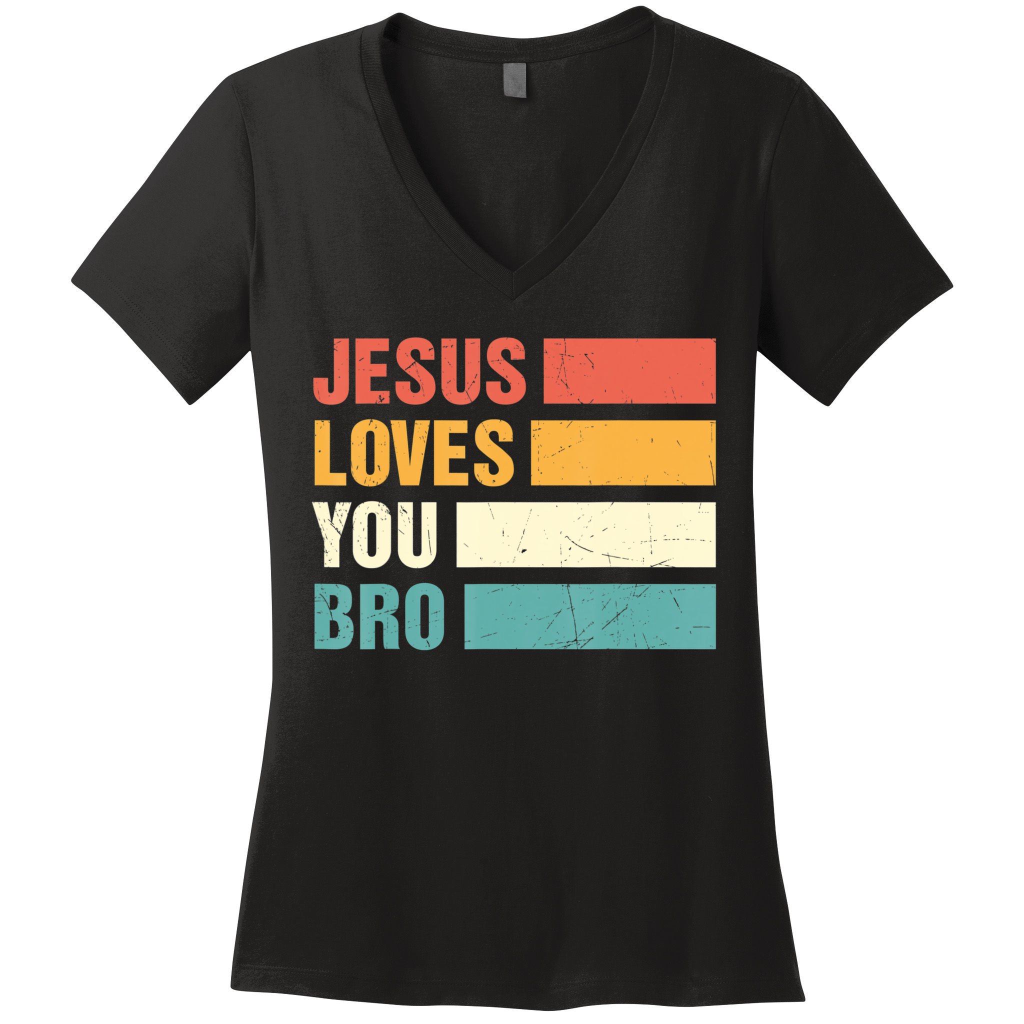 Jesus Loves You Bro Retro Vintage Style Women Women's V-Neck T-Shirt