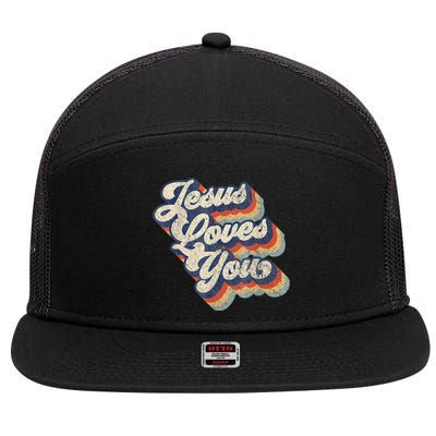 Jesus Loves You Retro Vintage Style 7 Panel Mesh Trucker Snapback Hat