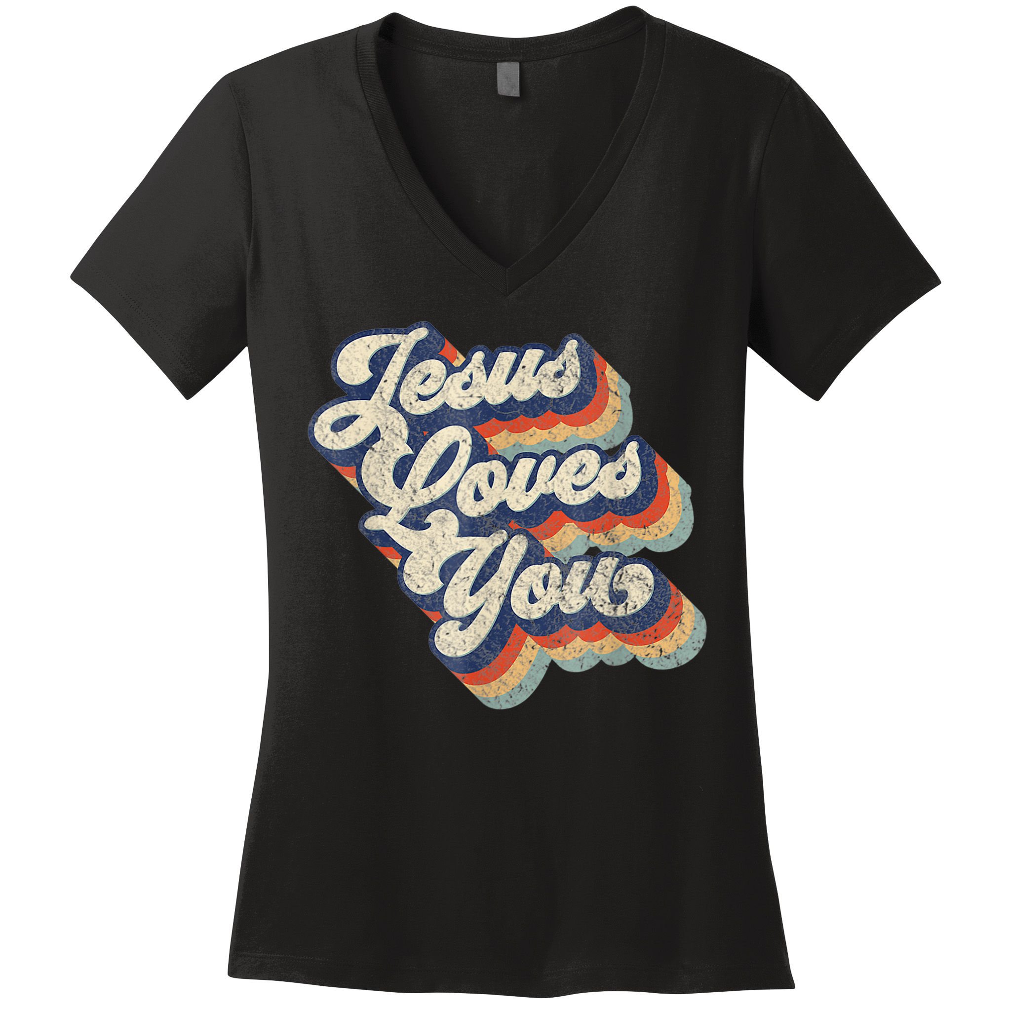 Jesus Loves You Retro Vintage Style Women's V-Neck T-Shirt