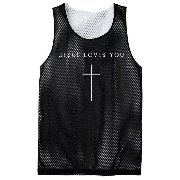 Jesus Loves You Cross Minimalist Christian Religious Jesus Mesh Reversible Basketball Jersey Tank