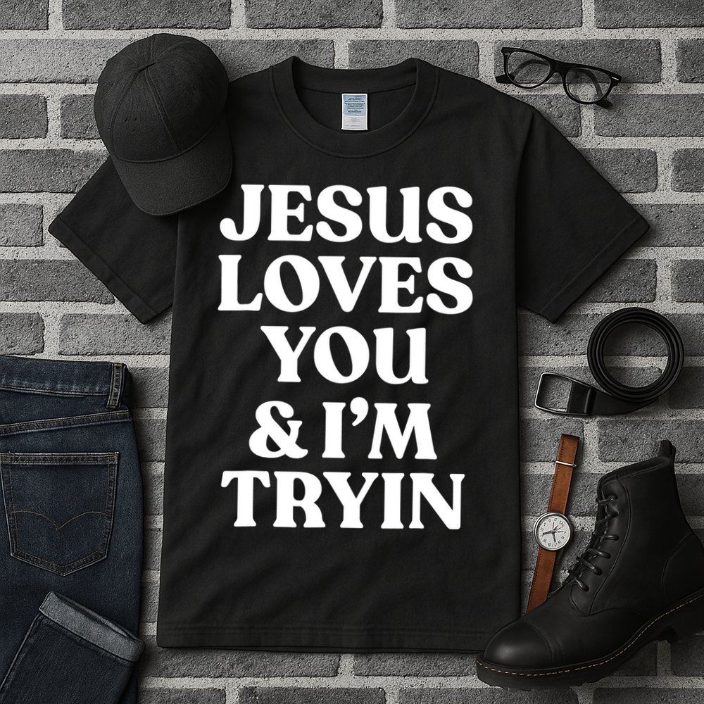 Jesus Loves You ' I'm Trying Funny Christian Saying Tall T-Shirt
