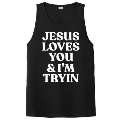 Jesus Loves You ' I'm Trying Funny Christian Saying PosiCharge Competitor Tank