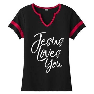 Jesus Loves You Gift Cute Christian Evangelism Gift Ladies Halftime Notch Neck Tee