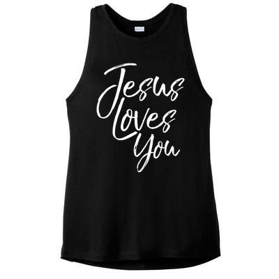 Jesus Loves You Gift Cute Christian Evangelism Gift Ladies PosiCharge Tri-Blend Wicking Tank