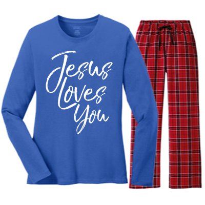 Jesus Loves You Gift Cute Christian Evangelism Gift Women's Long Sleeve Flannel Pajama Set 