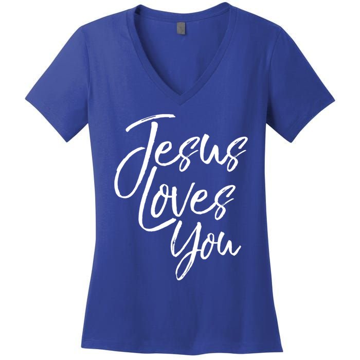 Jesus Loves You Gift Cute Christian Evangelism Gift Women's V-Neck T-Shirt