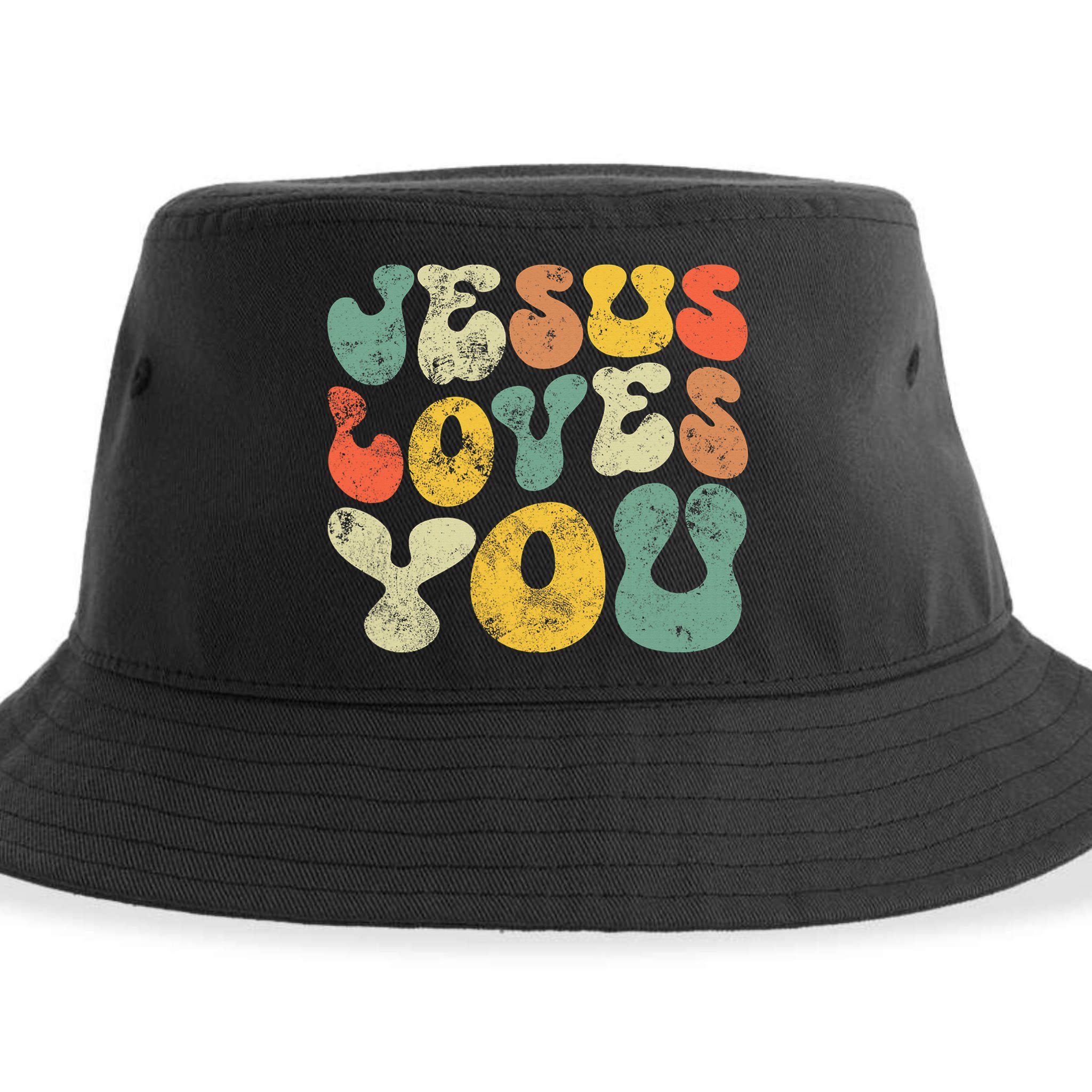 Jesus Loves You Retro Vintage Style Gift Sustainable Bucket Hat