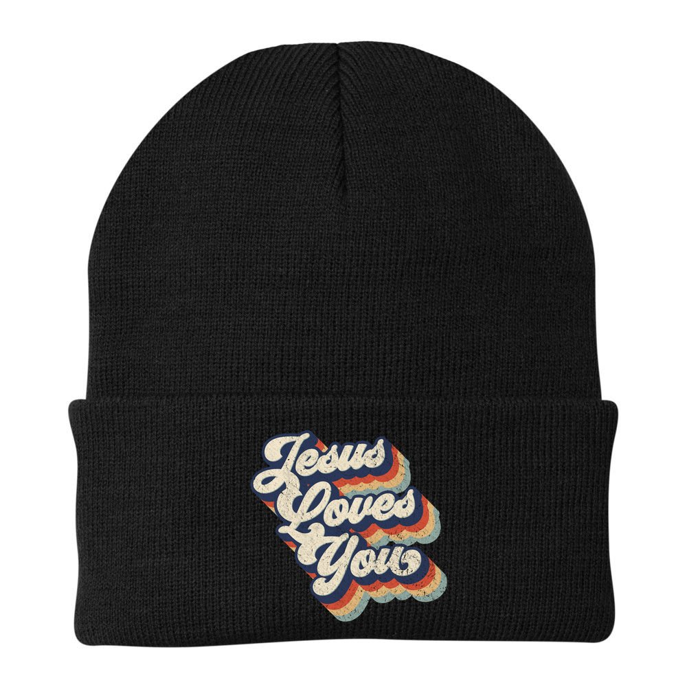 Jesus Loves You Retro Vintage Style Graphic Design Gift Beanie