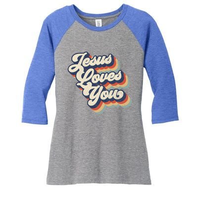 Jesus Loves You Retro Vintage Style Graphic Design Gift Women's Tri-Blend 3/4-Sleeve Raglan Shirt