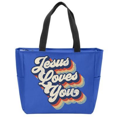 Jesus Loves You Retro Vintage Style Graphic Design Gift Zip Tote Bag