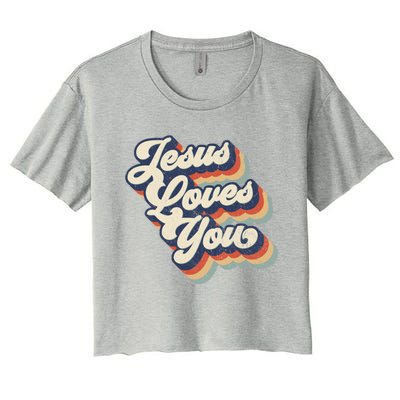 Jesus Loves You Retro Vintage Style Graphic Design Gift Women's Crop Top Tee