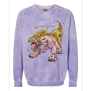 Japanese Liondog Yokaishisa Yokai With Kanji On Front Colorblast Crewneck Sweatshirt