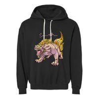 Japanese Liondog Yokaishisa Yokai With Kanji On Front Garment-Dyed Fleece Hoodie