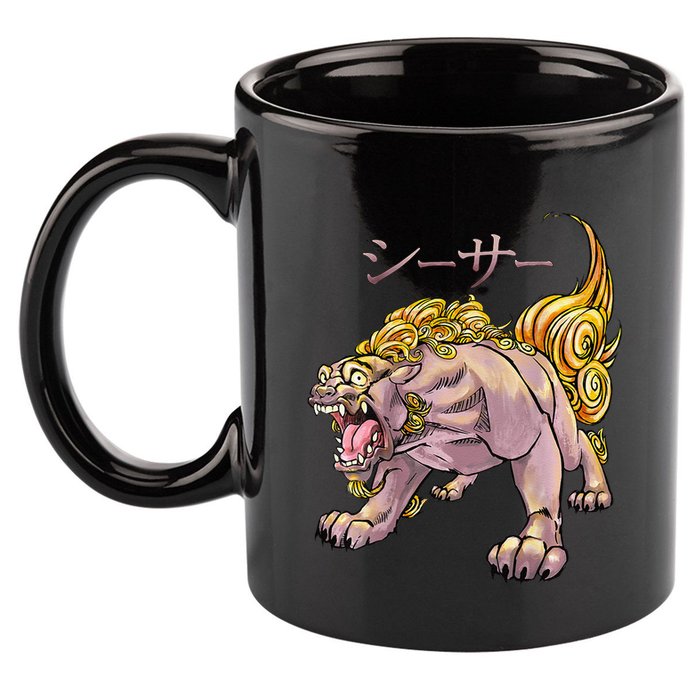 Japanese Liondog Yokaishisa Yokai With Kanji On Front 11oz C Handle Ceramic Mug