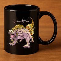 Japanese Liondog Yokaishisa Yokai With Kanji On Front 11oz C Handle Ceramic Mug