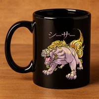 Japanese Liondog Yokaishisa Yokai With Kanji On Front 11oz C Handle Ceramic Mug