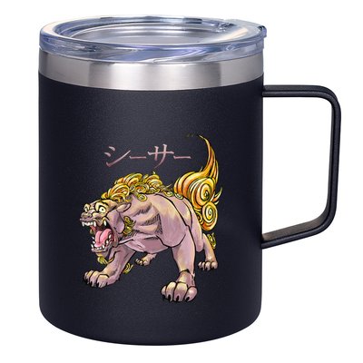 Japanese Liondog Yokaishisa Yokai With Kanji On Front 12oz Stainless Steel Coffee Mug