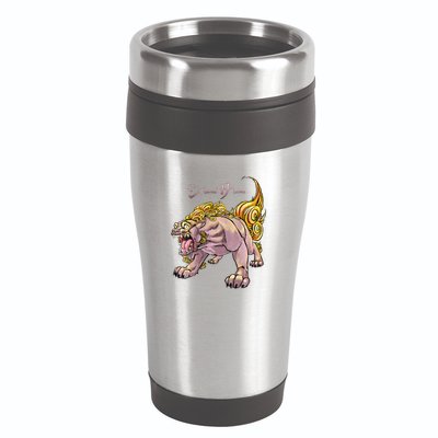 Japanese Liondog Yokaishisa Yokai With Kanji On Front 16oz Travel Tumbler