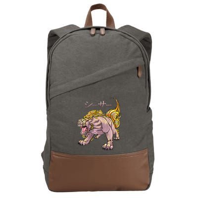 Japanese Liondog Yokaishisa Yokai With Kanji On Front Cotton Canvas Backpack