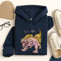 Japanese Liondog Yokaishisa Yokai With Kanji On Front Hoodie