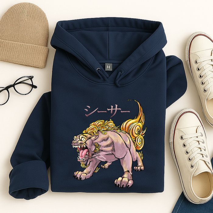 Japanese Liondog Yokaishisa Yokai With Kanji On Front Hoodie