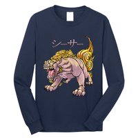 Japanese Liondog Yokaishisa Yokai With Kanji On Front Long Sleeve Shirt
