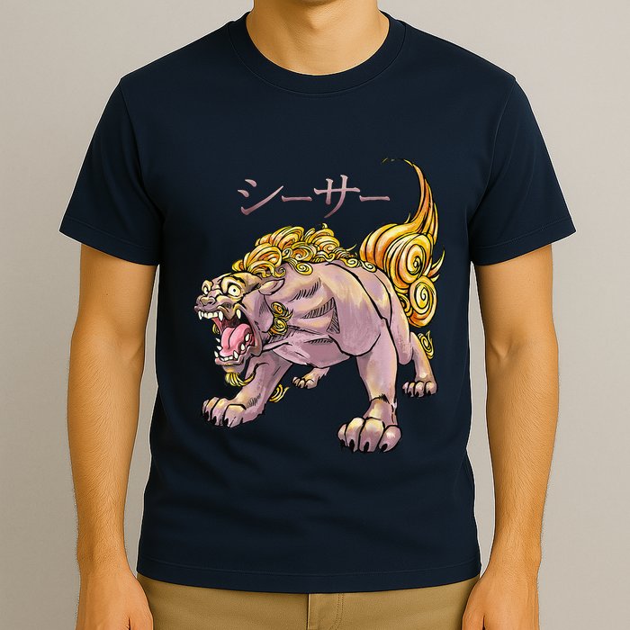 Japanese Liondog Yokaishisa Yokai With Kanji On Front T-Shirt