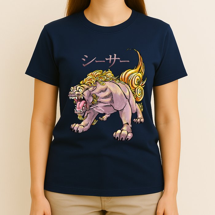 Japanese Liondog Yokaishisa Yokai With Kanji On Front T-Shirt