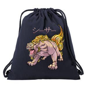 Japanese Liondog Yokaishisa Yokai With Kanji On Front Drawstring Bag