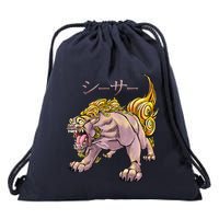 Japanese Liondog Yokaishisa Yokai With Kanji On Front Drawstring Bag