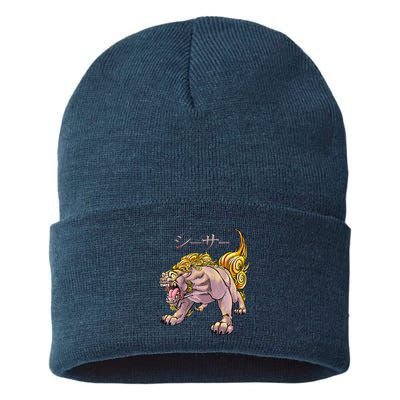 Japanese Liondog Yokaishisa Yokai With Kanji On Front Sustainable Knit Beanie